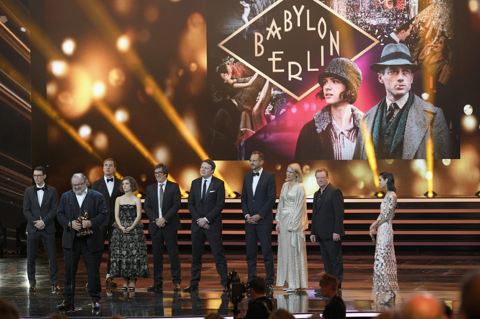 Members of the cast and crew of Netflix’s hit German TV series Babylon Berlin pick at the Bambi Awards in Berlin, 2018. Robert Schlesinger/Getty Images
