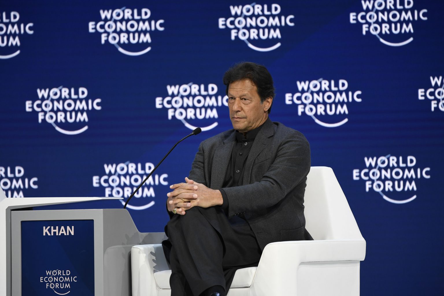 Imran Khan, Prime Minister of Pakistan speaking in the Special Address by Imran Khan, Prime Minister of Pakistan session at the World Economic Forum Annual Meeting 2020 in Davos-Klosters, Switzerland, 22 January. Congress Centre - Plenary. Copyright by World Economic Forum / Valeriano Di Domenico
