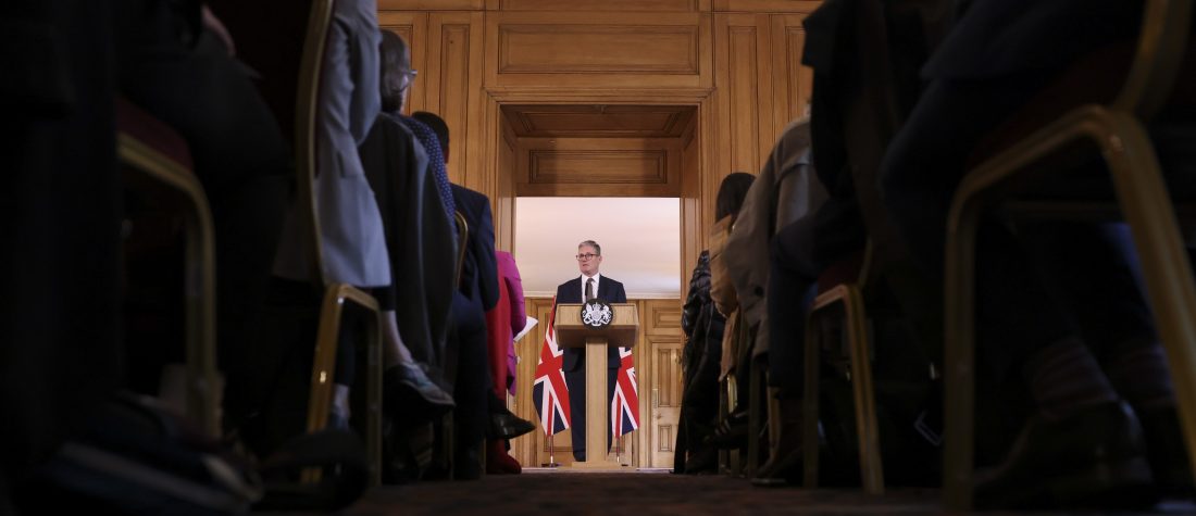 06/07/2024. London, United Kingdom. Prime Minister Keir Starmer holds his first press conference at 10 Downing Street. Picture by Simon Dawson / No 10 Downing Street