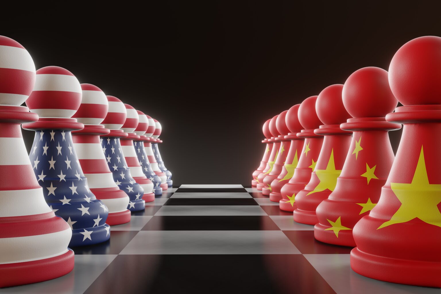 Rows,Of,Pawns,Printed,With,National,Flags,Of,Usa,And