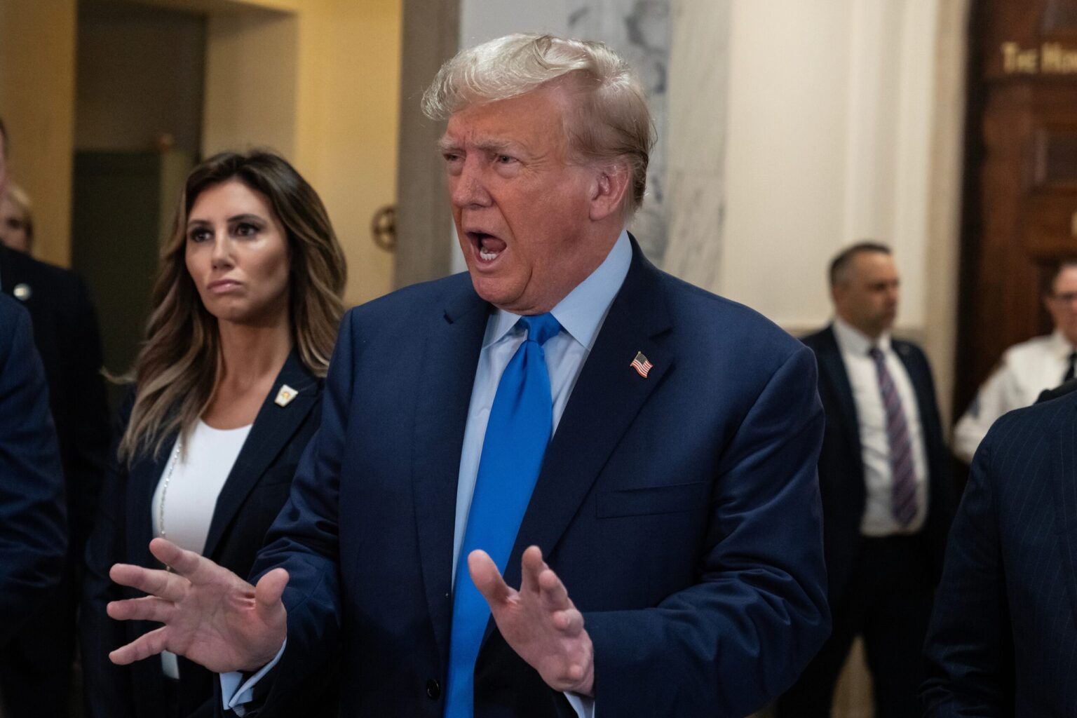 Former,President,Donald,Trump,Speaks,To,Press,Before,The,Start