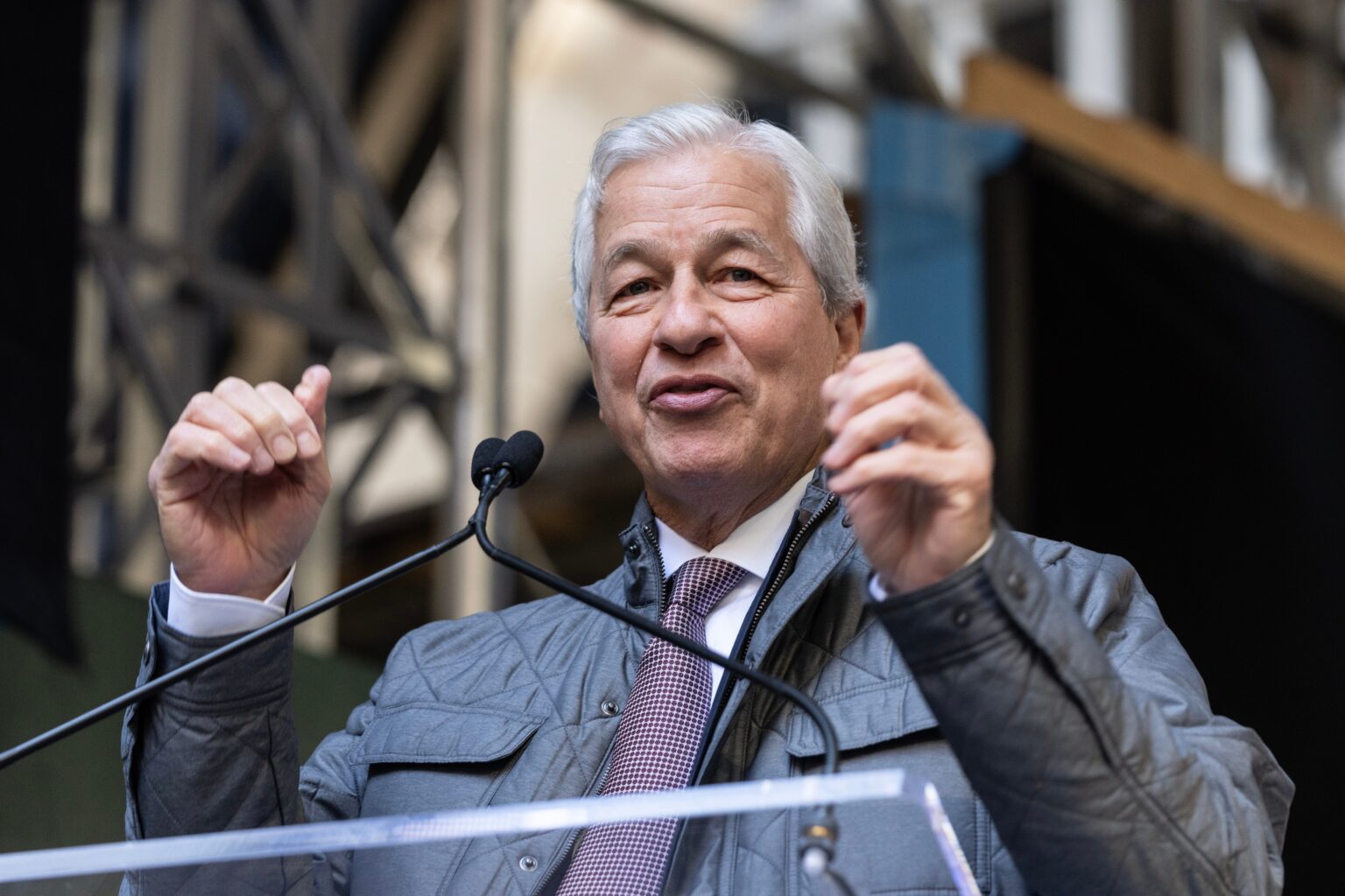 Jamie,Dimon,Speaks,During,Ceremony,For,Final,Steel,Beam,Wrapped
