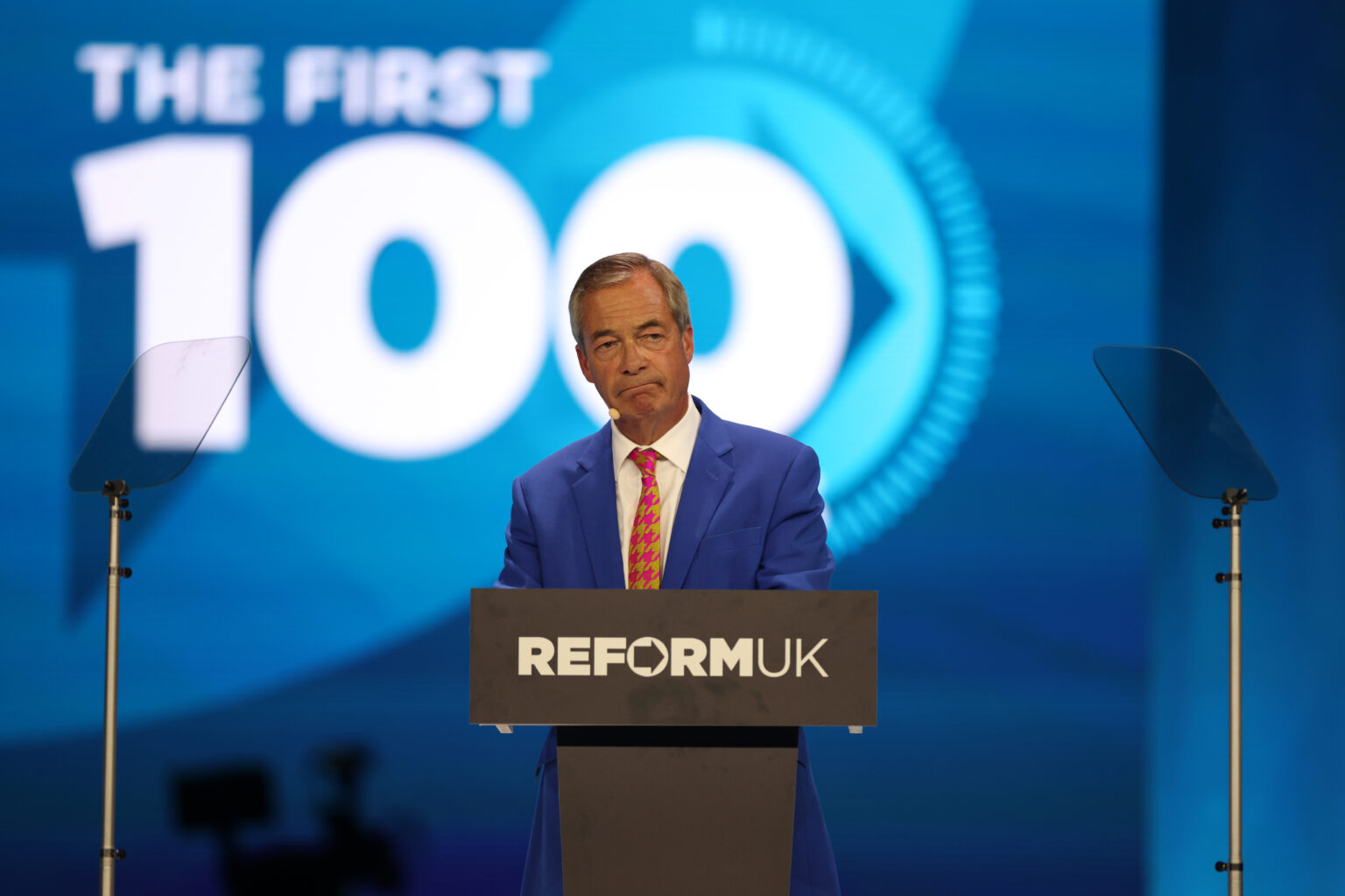 Nigel Farage delivers a keynote speech on the first day of the Reform Party conference at National Exhibition Centre on September 04, 2026 (Photo by Dan Kitwood/Getty Images